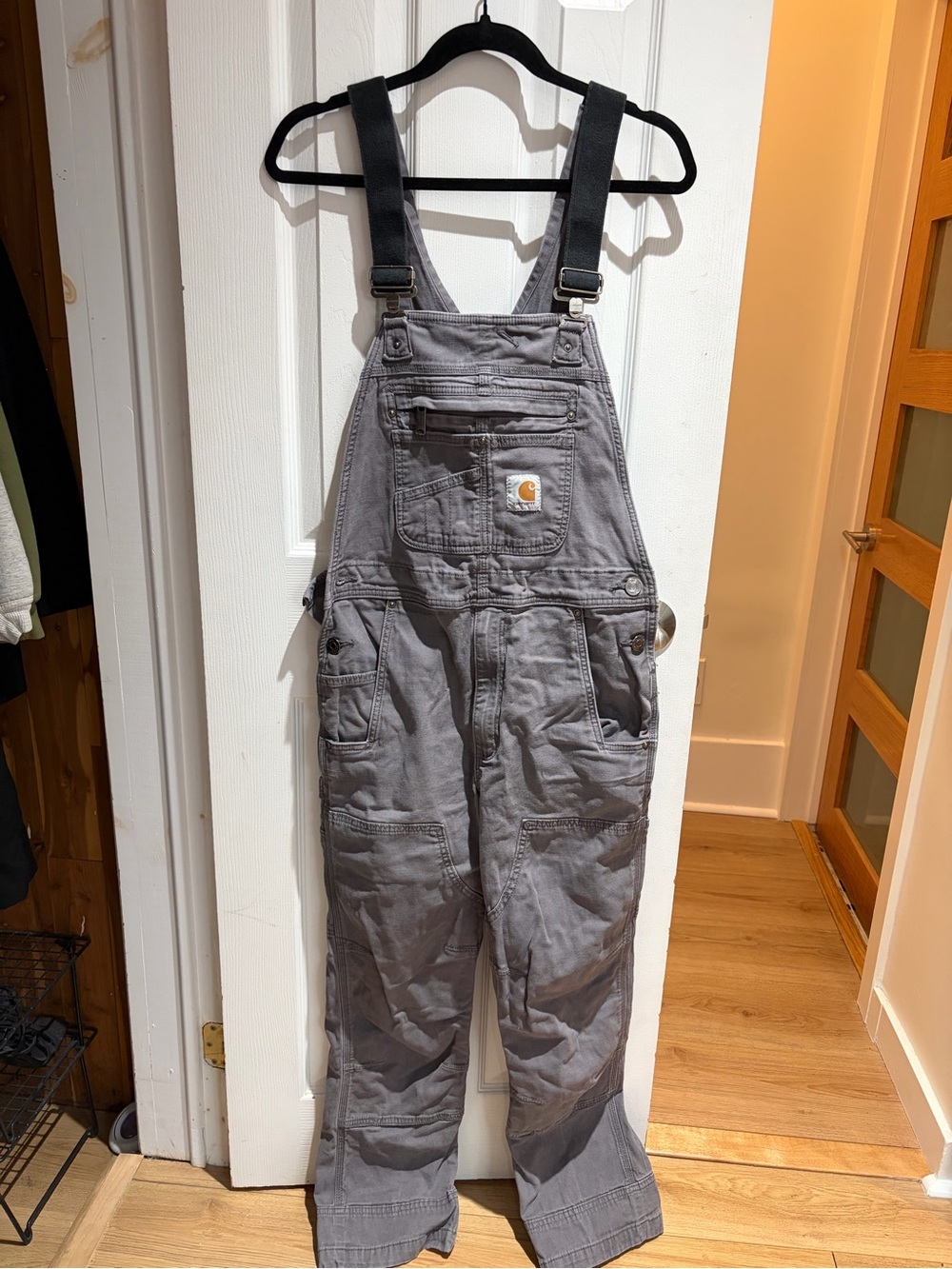 Carhartt Gray Work Bib Overalls with Black Straps